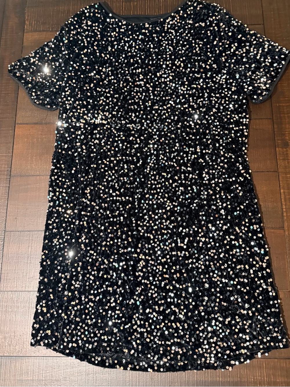 SHEIN Black Sequin Short Sleeve Girls' Party Dress